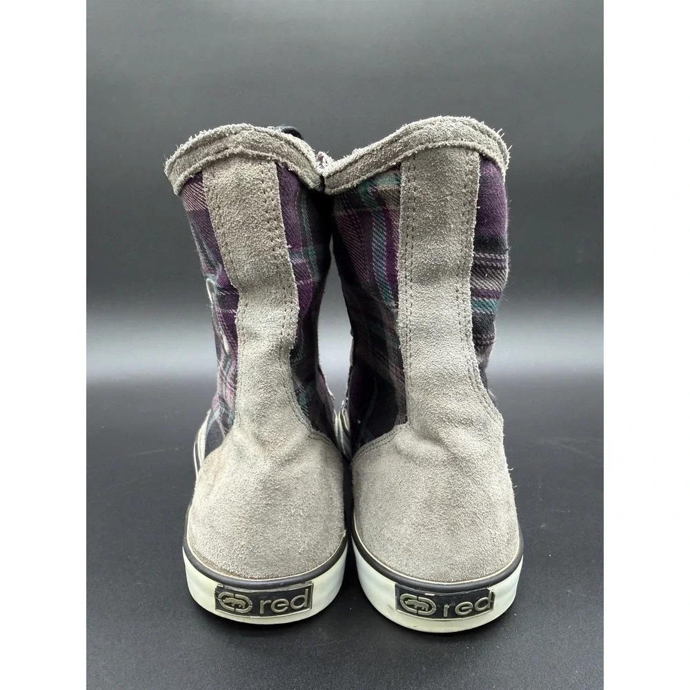 Red by Marc Ecko High Top Plaid Shoes Womens Size 8.5 Purple Gray Teal